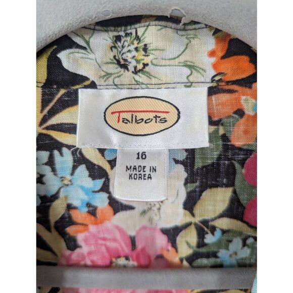 Talbots Linen Button Up Shirt women's size 16 floral print beachy vacation - Picture 3 of 6